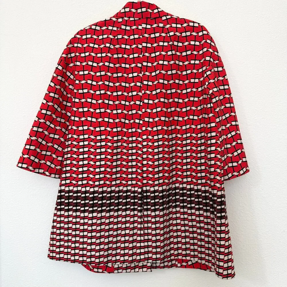 Tara Jarmon Red Graphic Print Statement Coat France Cotton Jacket Sz 40 - Picture 5 of 9